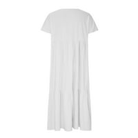Jjayotai ženske haljine plus veličine klirenca moda casual buies s kratkim rukavima s kratkim rukavima V-izrez, duge haljine s čvrstim naborom bijele