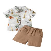 TODDLER Baby Boy Summer Outfits Majica gumba za životinje kratkih rukava + casual gaćice Podeljane odmore
