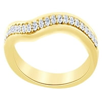 Okrugli rez bijeli prirodni dijamant zakrivljeni prsten u 14K čvrstog žutog zlata, veličina prstena-5.5