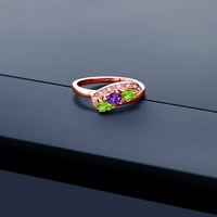 Gem Stone King 0. CT ljubičasta ametista zelena peridot 18K ružičasto pozlaćeni srebrni prsten