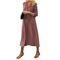 Strungten ženska ležerna tiskana V izrez Velika suknja Solidna boja Etničko stil mašući suknja mašući