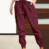 Teretne hlače za žensko čišćenje ispod 20 dolara, casual labav solid plus veličine džep atletski ženski hlače crvene veličine 16