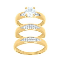 10K dva tona zlata Njegova i njezina CZ CUBIČKA ZIRCONIA simulirani dijamantski trio set prstena mjeri