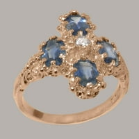 Britanci izrađeni 14k Rose Gold Prirodni dijamant i safir Womens Promise Ring - Opcije veličine - Veličina