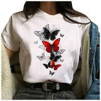 Podplug moda Ženska casual labava bijela majica Butterfly Ispis kratkih rukava