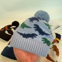 Baby Beanie Cap Cartooon Dinosaur uzorak plišana kugla jesenski zimski kovrdžavi rub pleteni šešir za