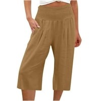 Ženske posteljine hlače visoke stručne putničke navodne noge casual pantalone sa džepovima Ekousn