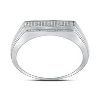Čvrsti srebrni srebrni muški okrugli dijamantni pravokutnik klastera angažman obloge vjenčanja GT. - Veličina 9