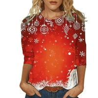 Ženski svakodnevni božićni print o vratu Troje tromjesečje rukav okrugli izrez majica s tiskanim cvijećem