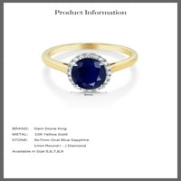 Gem Stone King 10K Dvo-tonski zlatni ovalni plavi safir i dijamantski ženski ruši za angažman prsten