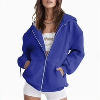 NJSHNMN dukseri za žene lagana zip ukupna jakna s kapuljačom boja blok dukserica, plava, l