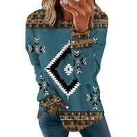 Ženska dukserica s dugim rukavima Aztec Ispis uzorak zapadni etnički pulover Crewneck casual labavi