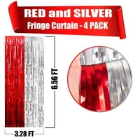 Srebrna crvena folija za zavjese, 3.28FT 6,56ft metalik Tinsel Foil Fringe Streameri zastori za foto