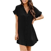 Ljetne haljine za prodaju za žene za žene kratki rukav košulja od pune boje rever ovratnik midi fit
