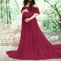 Fattazi Ženska čipka za materinstvo kratkih rukava s kratkim rukavima s dugim haljinama Fotografije