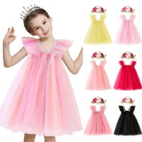 Rovga casual haljine za djevojčice Flyne rukave na krugu pune boje Tulle ruffles princeza haljina plesske