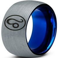 Volfram Horoskop Leo band prsten za muškarce Žene Udobne cipele Plava Dome Brušeno siva polirana veličina 6.5