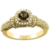 14k žuto zlato prirodni dimy Topaz angažman halo prsten okrugli dijamant akcenti, veličina 9.5