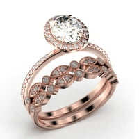 Bridalni prsten umjetnost deco 2. karat ovalni rez dijamantni prsten za angažman, vjenčani prsten u 10k čvrsto bijelo zlato, poklon za nju, poklon za ženu, obećaj ring trio set