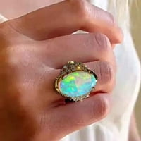 Xinqinghao Golden Oval dijamantski boja Prsten svjetlo Opal Modni nakit za ruke G