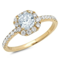 1. CT sjajna princeza Clear Simulirani dijamant 18k žuti zlatni halo pasijans sa Accentima prsten sz