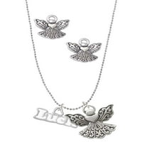 Delight nakit bijeli '' sreća '' sa srcem srebrnim tonom staratelja Angel Charm ogrlica i naušnice