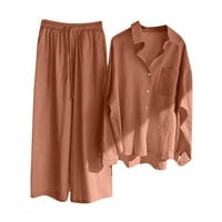 Wyongtao ženska odjeća pamučna pamučna pamučna dugačka dugačka dugačka majica i hlače, narančasta S