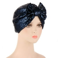 Puawkoer ženski turban šljokica šljokica za kosu za kosu glavom šal omota obuća i dodatna oprema Mornarica