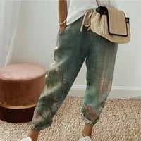 Farstey široke pantalone za noge za žene Čvrsti džepovi za crtanje u sobi Sobni pantalona Lounge Elastic