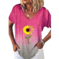 Podplug modne žene V-izrez tiskani suncokret s kratkih rukava labav majica