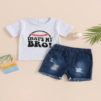 Dojenčad za djecu za djecu ljetne odjeće Pismo bejzbol ispis kratkih rukava CATC T-majice Ripped Traym Hratke Set