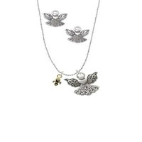Delight Nakit Goldtone Mini Fleur de Lis Silver Ton Guardian Angel Charm ogrlica i naušnice