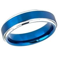 Muški ženski volfram vjenčani zaručni prsten za angažman plavi IP četkani središte visokog poliranog