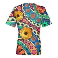 Žene Ljeto vrhovi Ležerne modne kratke rukave V rect T-majice Prevelike cvjetne košulje Slatke majice