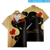 Bextsrack Valentinovo muškarci Žene Havajske košulje Love Oblik Ispiši opušteno-fit casunski kubanski