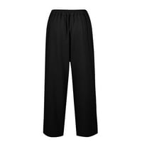 HHEI_K ženske pune casual pantalone labave visoke struke ravne pantalone čipke sa džepom pamučne konoplje