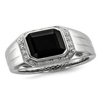 Muški crni fin na prstenu sa akcentnim dijamantima u rodijumskim srebrnim srebrom