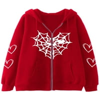 Paille dame dukserice Spider Web Print s kapuljačnim vrhovima Zip up dukseve casual zimski pulover crveni