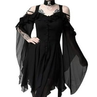 Ženska haljina crna od ramena ruffle rukave midi suknja
