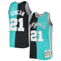 Muški Mitchell & Ness Tim Duncan Black Teal San Antonio Spurs Classics Split Swingman Jersey