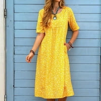 Ženska casual haljina kratki rukav okrugli vrat L Ljeto Flowy Maxi sa džepovima
