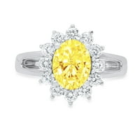 2. CT sjajan ovalni rez simulirani žuti dijamant 14k bijeli zlatni halo pasijans sa Accenting prstenom