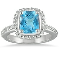 Ženski blistav rez plavi Topaz i dijamantni prsten u 14K bijelom zlatu