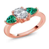 Gem Stone King 2. CT ovalni bijeli Topaz Green Nano Emerald 18K ružičasto pozlaćeno srebrni prsten