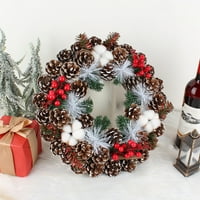 Božićni vijenac Umjetni božićni vijenac ukrašen borovom konusom i pamukom za unutarnje uređenje na otvorenom