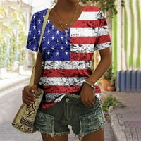 HOMADLES 4. srpnja Košulje za žene - Sjedinjene Američke Države Zastava Ispis V-izrez Thirts Slavi rela