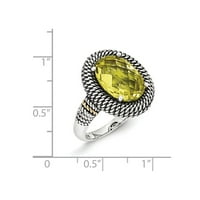 Čvrsto srebro 14k žuto zlato vintage antiknute limunov kvarcne zaručničke prstene veličine 8