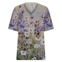 Fnohy ženske bluze cvjetni ispis kratkih rukava ljeto tiskano okruglo dugme za vrat na dlaku