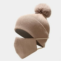 Guvpev Dječja djeca na otvorenom Topla pletena zimska gusta šešir i maska ​​postavljeni elegantni topli kape - Khaki, jedna veličina