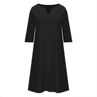 Haljine za žene Ženski ljetni V-izrez Čvrsti pamučni džep srednje rukava crna xxxxxl